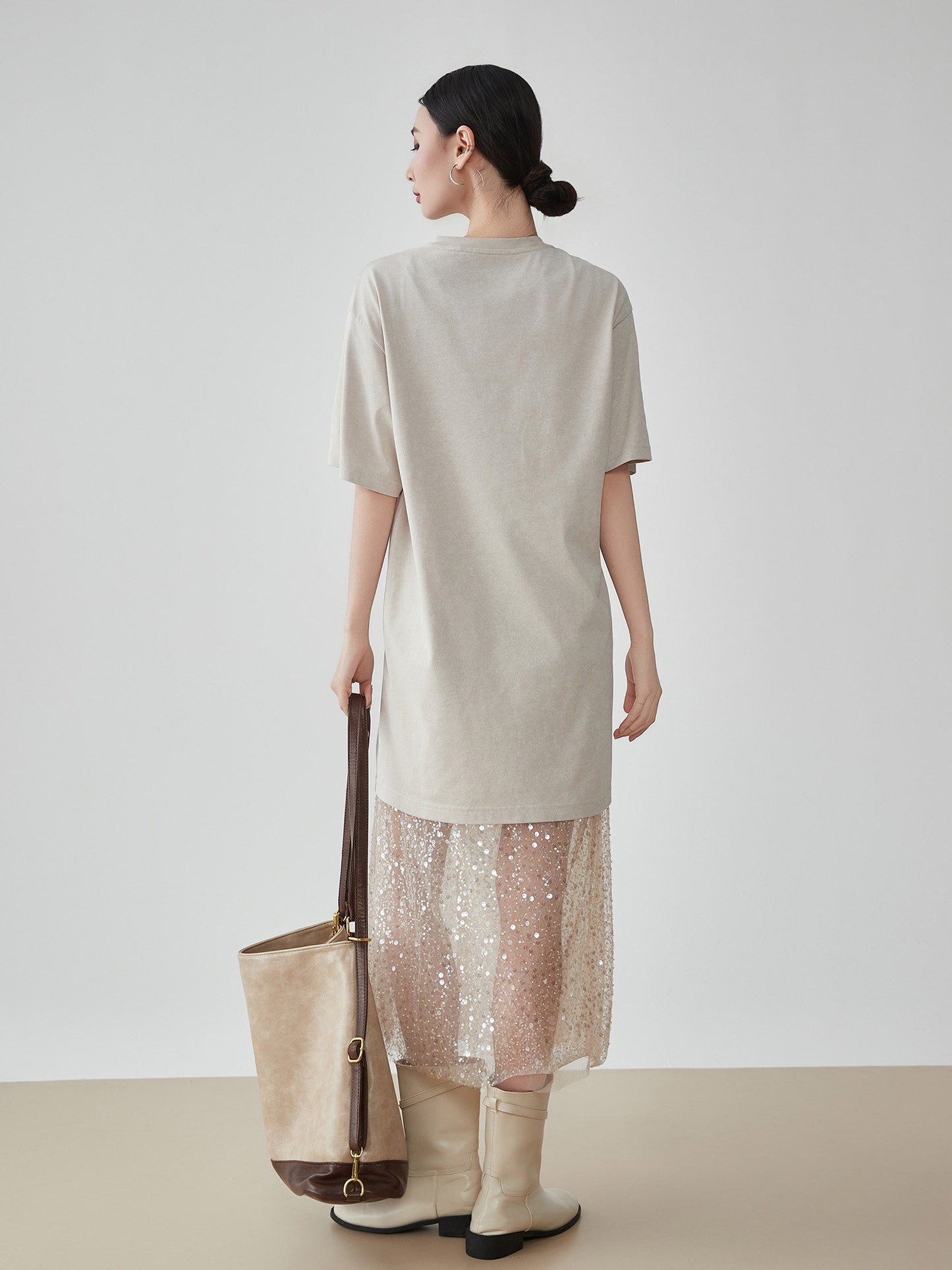 Flower Motif T-Shirt / Sparkling Mesh Skirt FER0151