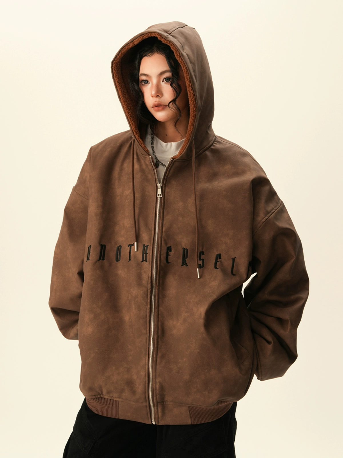 Oversized Suede Zip Hoodie BWA0007