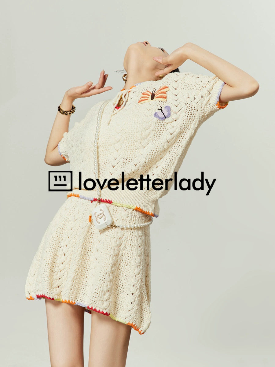 Butterfly Embroidered Knit Tops / Knit Skirts LLA0067