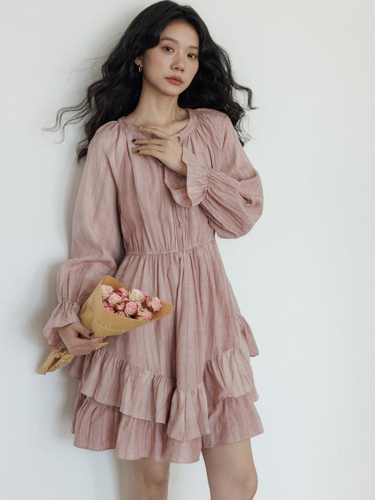 Front Ribbon Tiered Mini Dress VAS0218