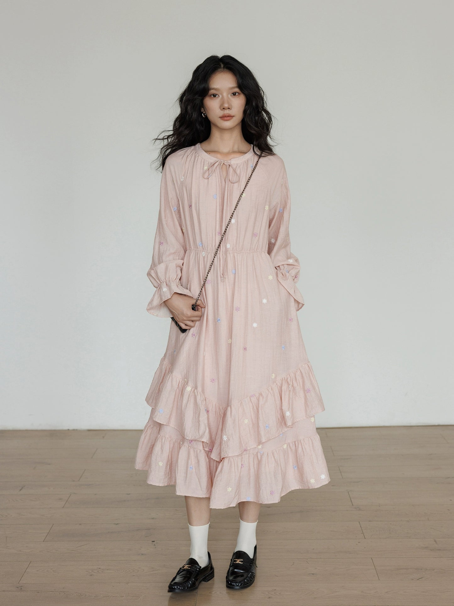 Small Floral Embroidery Long Dress VAS0156