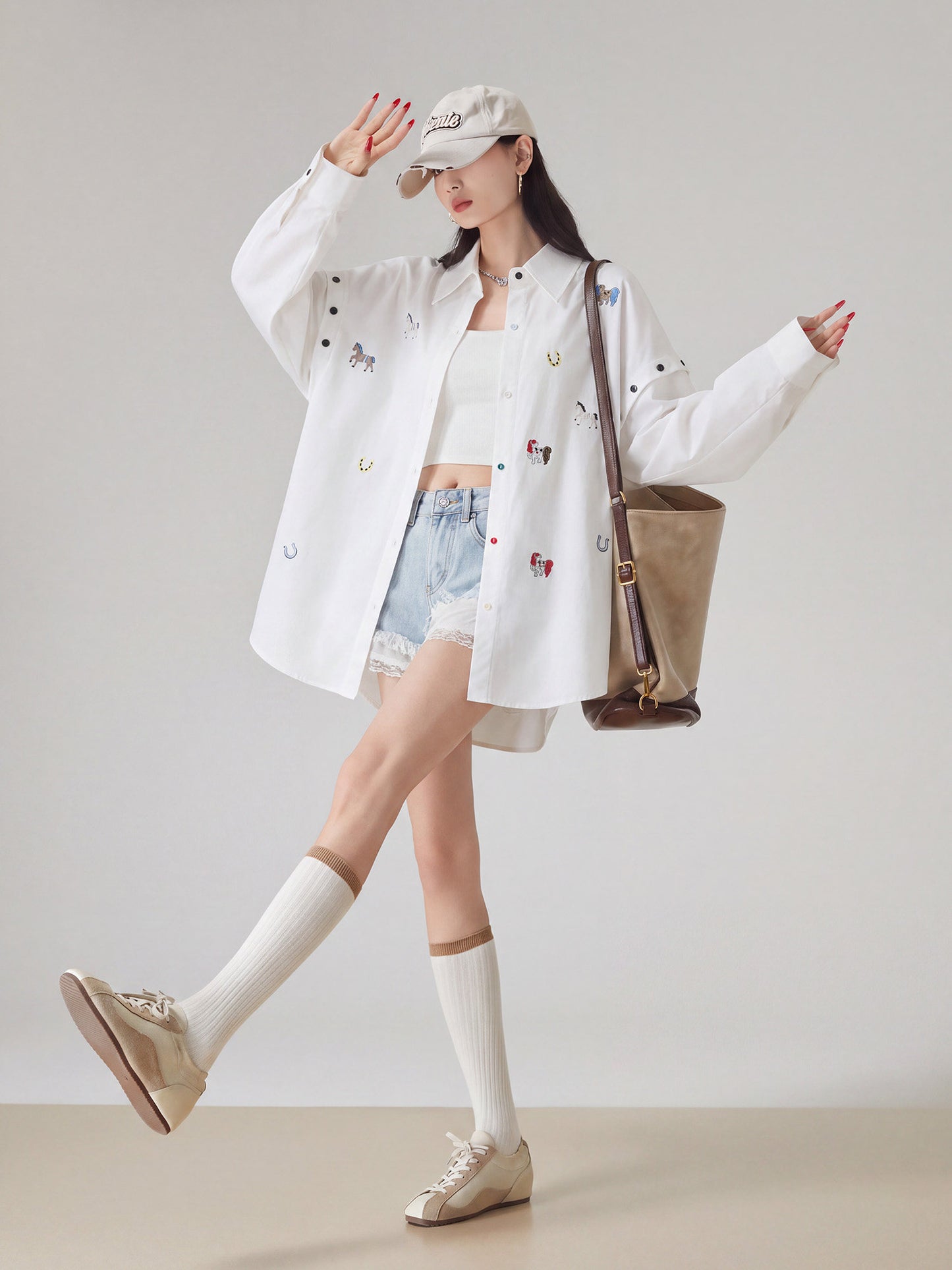 Pony Embroidered Long-Sleeve Shirt FER0366