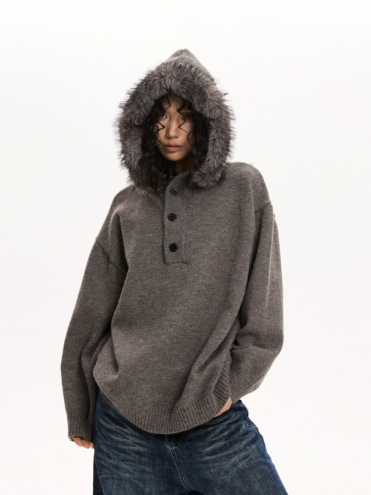 Fur Hood Knit Top VAT0019