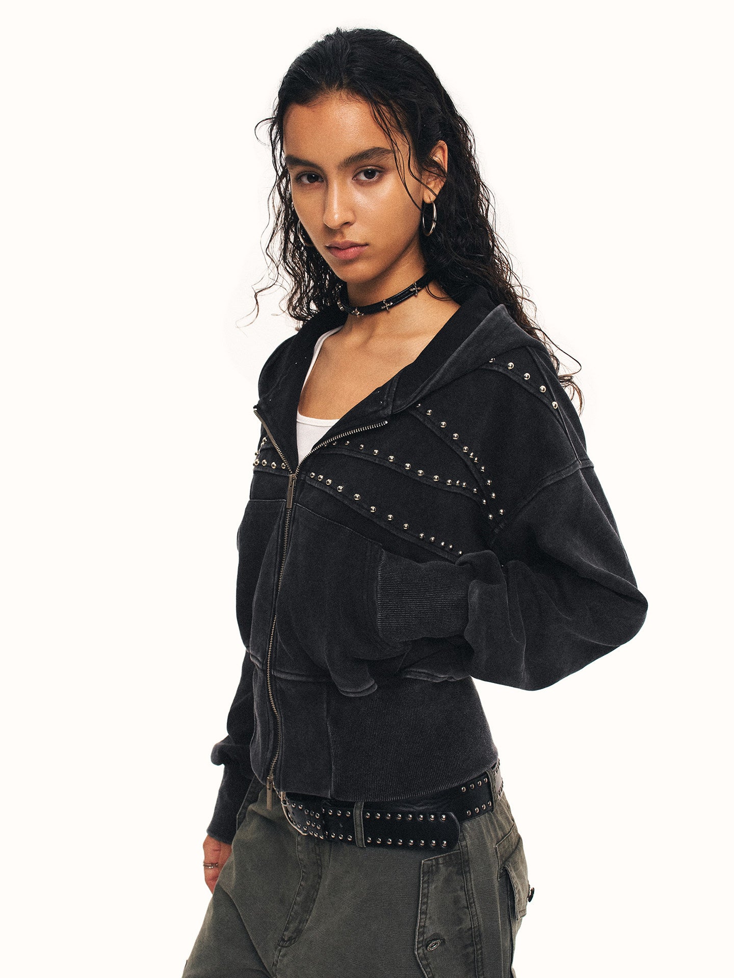Studded Zip-Up Hoodie ZTS0031