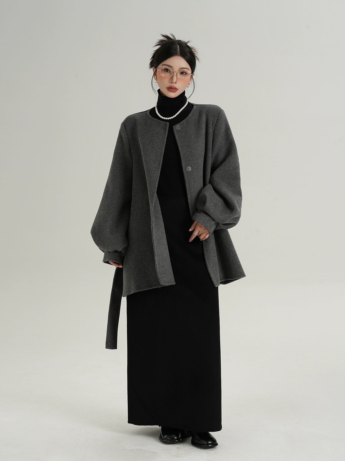 Collarless Belt Coat SRS0374