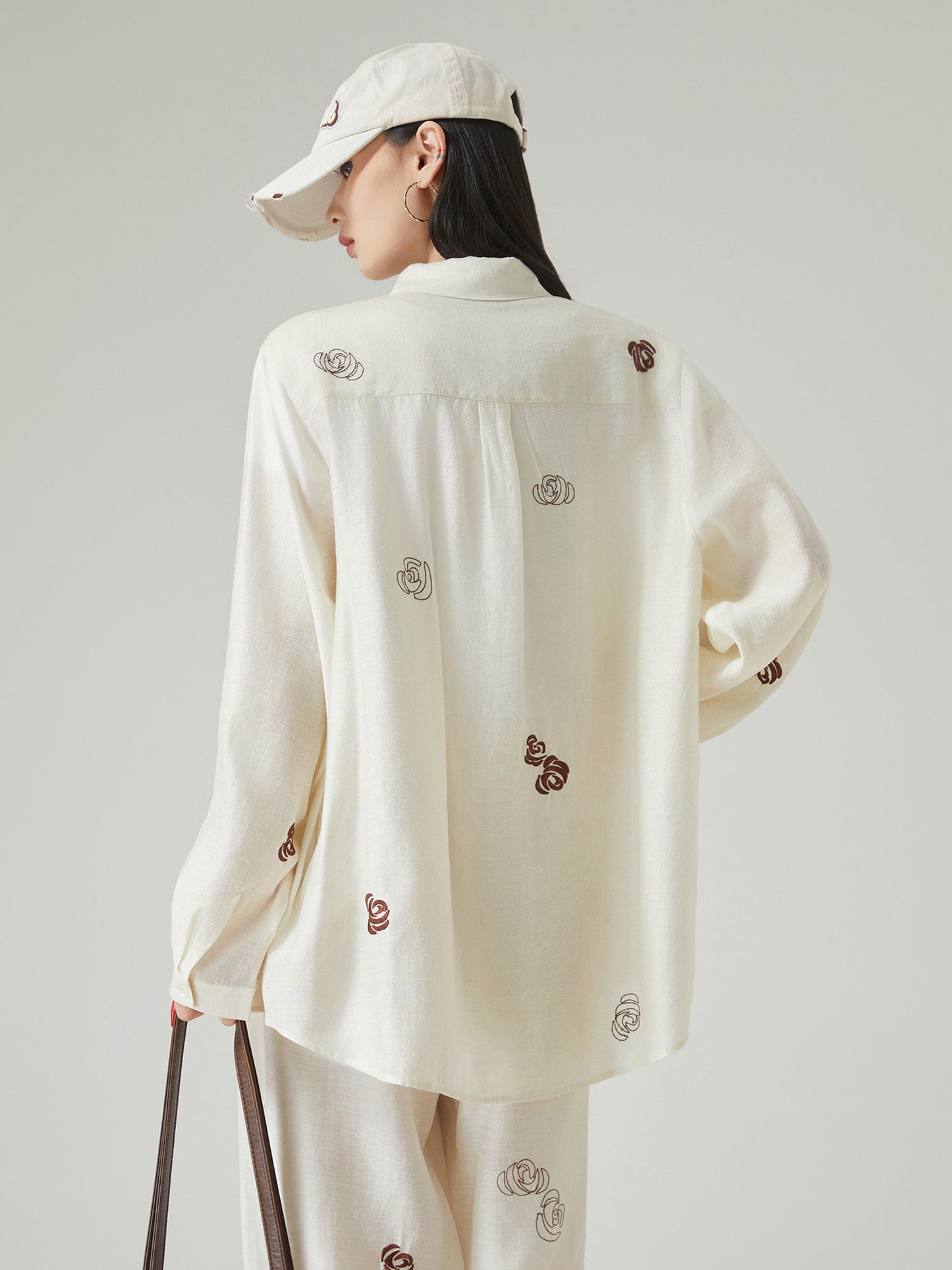 Rose Embroidered Long-Sleeve Shirt / Wide Pants FER0101
