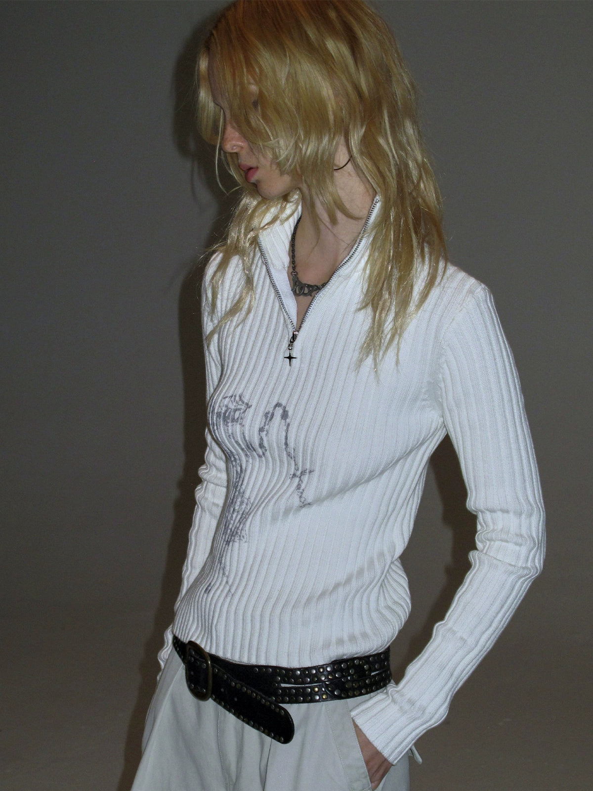 Half-Zip Ribbed Knit Top WAT0005