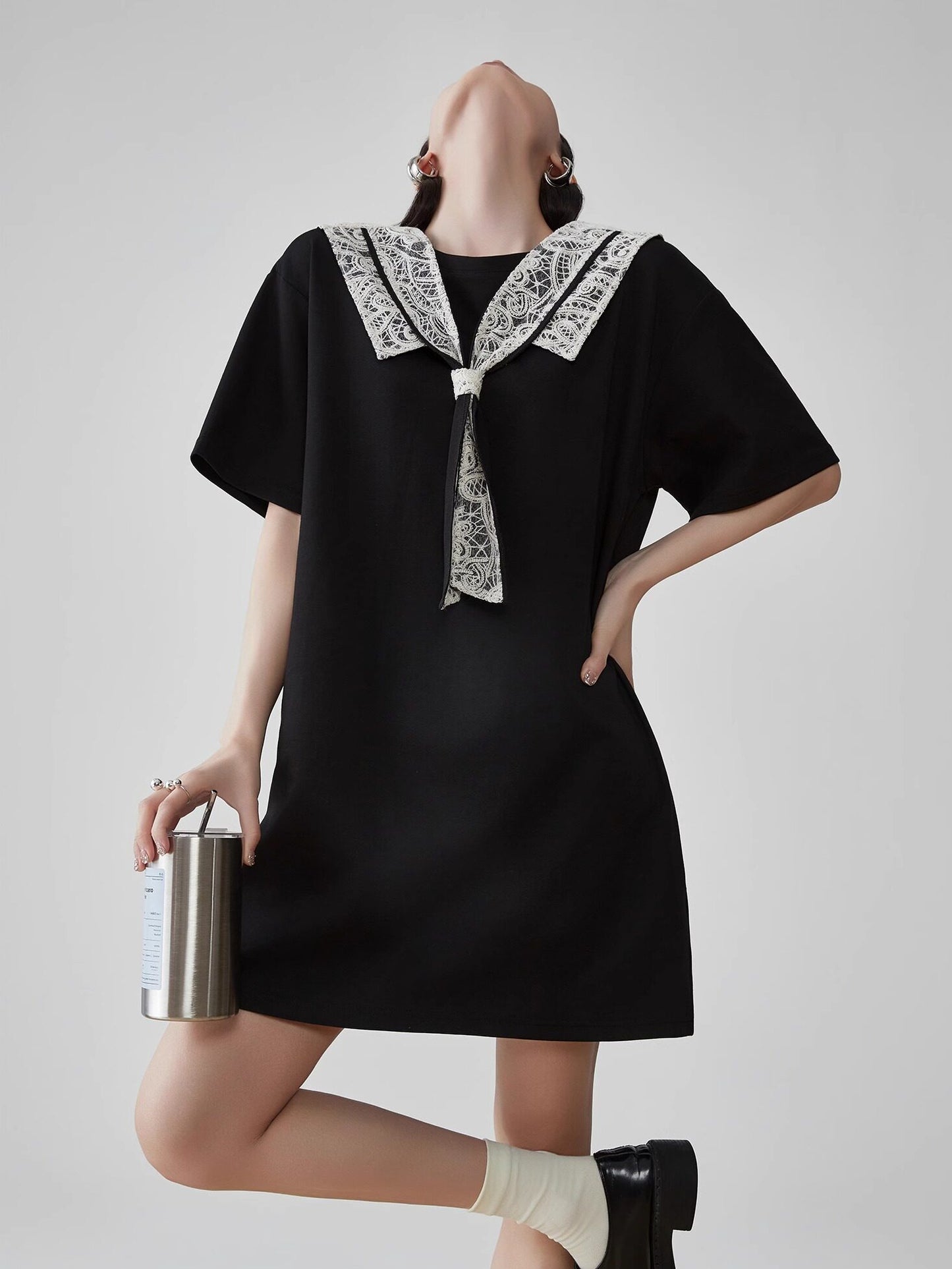 Race-Switching Sailor Collar Mini Dress FER0274