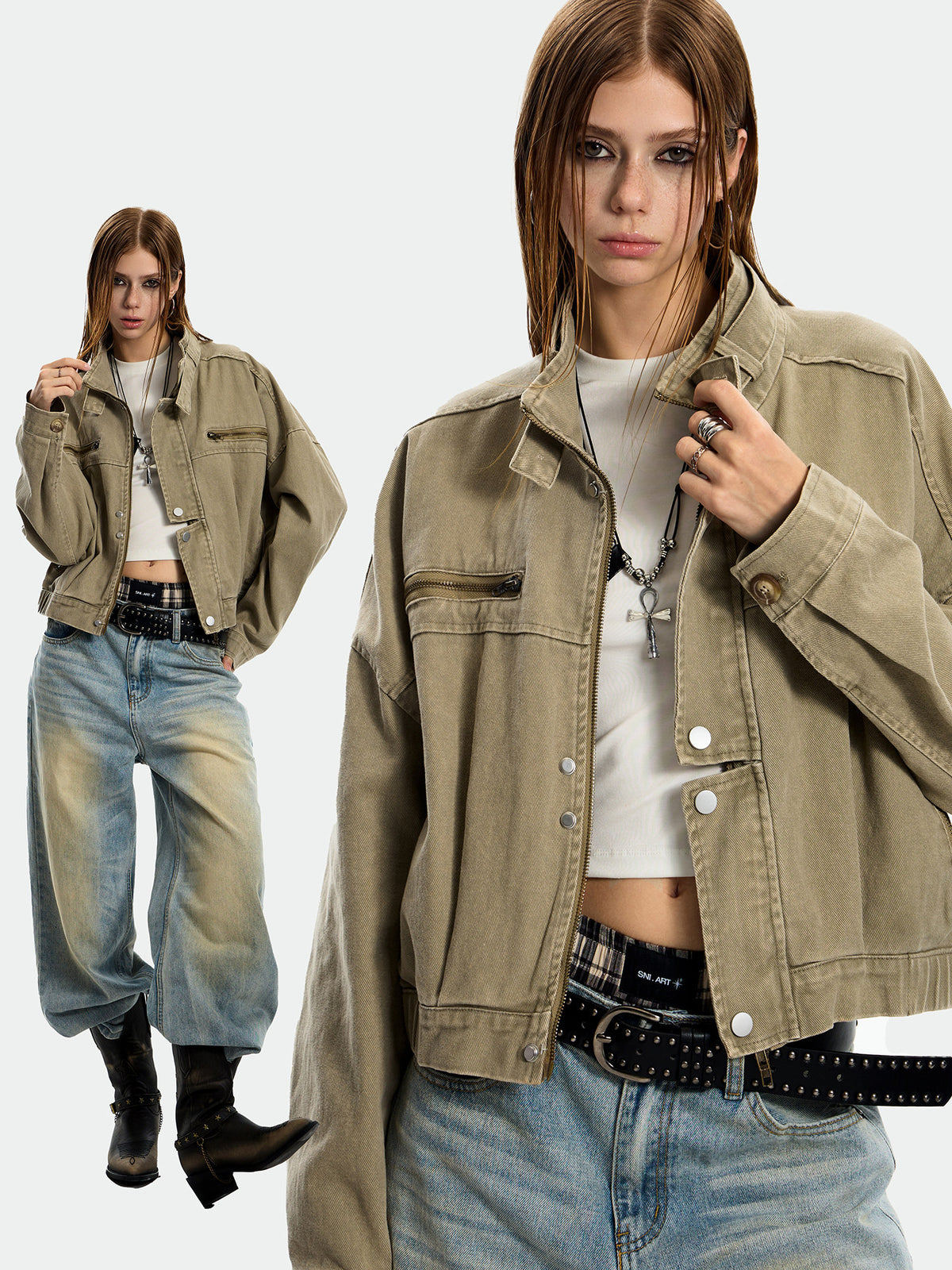 Retro Stand Collar Short Jacket ZTS0019