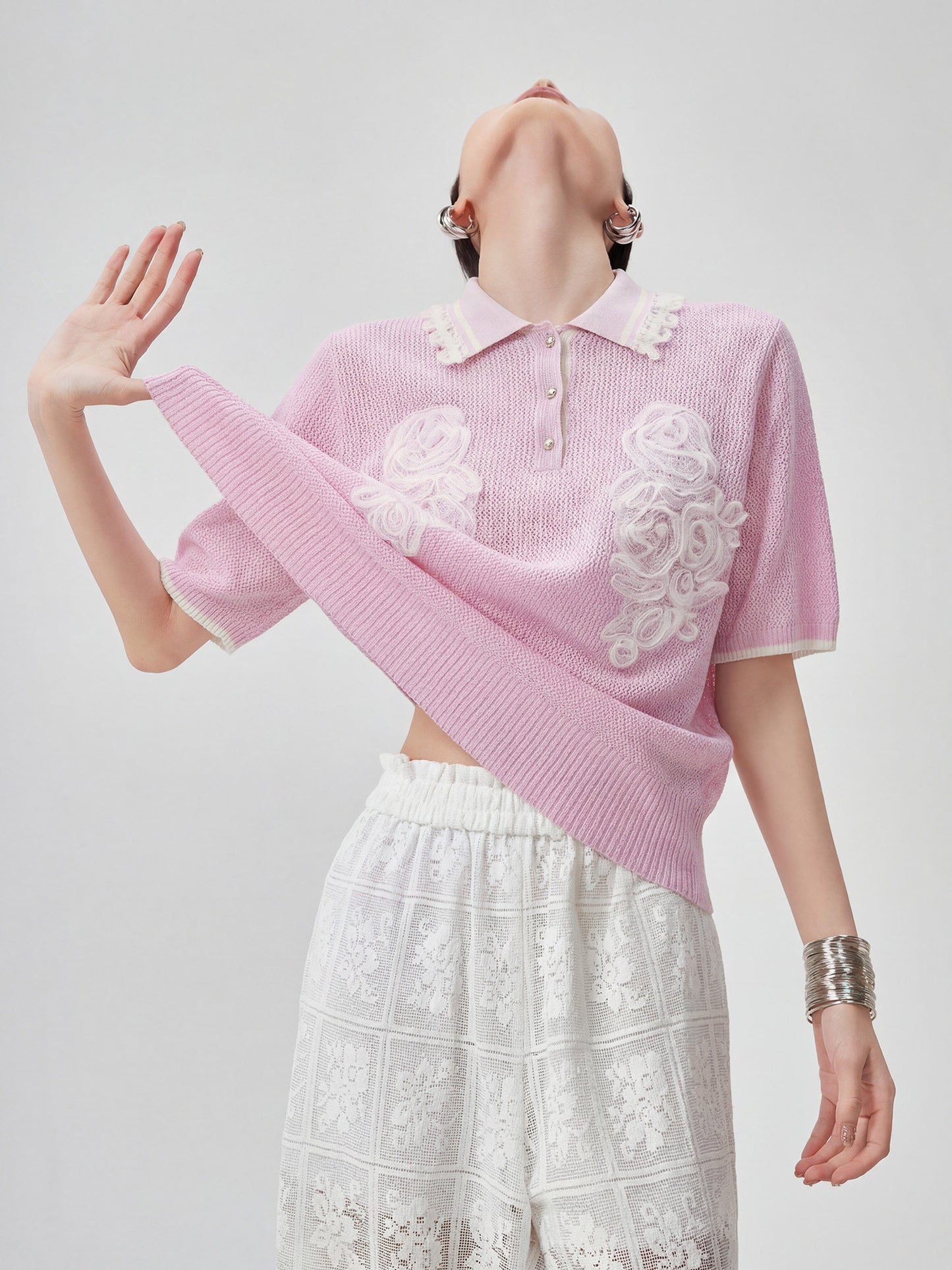 Sheer Short-Sleeve Polo Knit FER0261