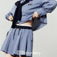 Blue Check Long Sleeve Shirt / Relaxed Mini Skirt LLA0513