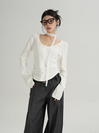 Round Neck Long Sleeve T-Shirt with Choker SRS0327