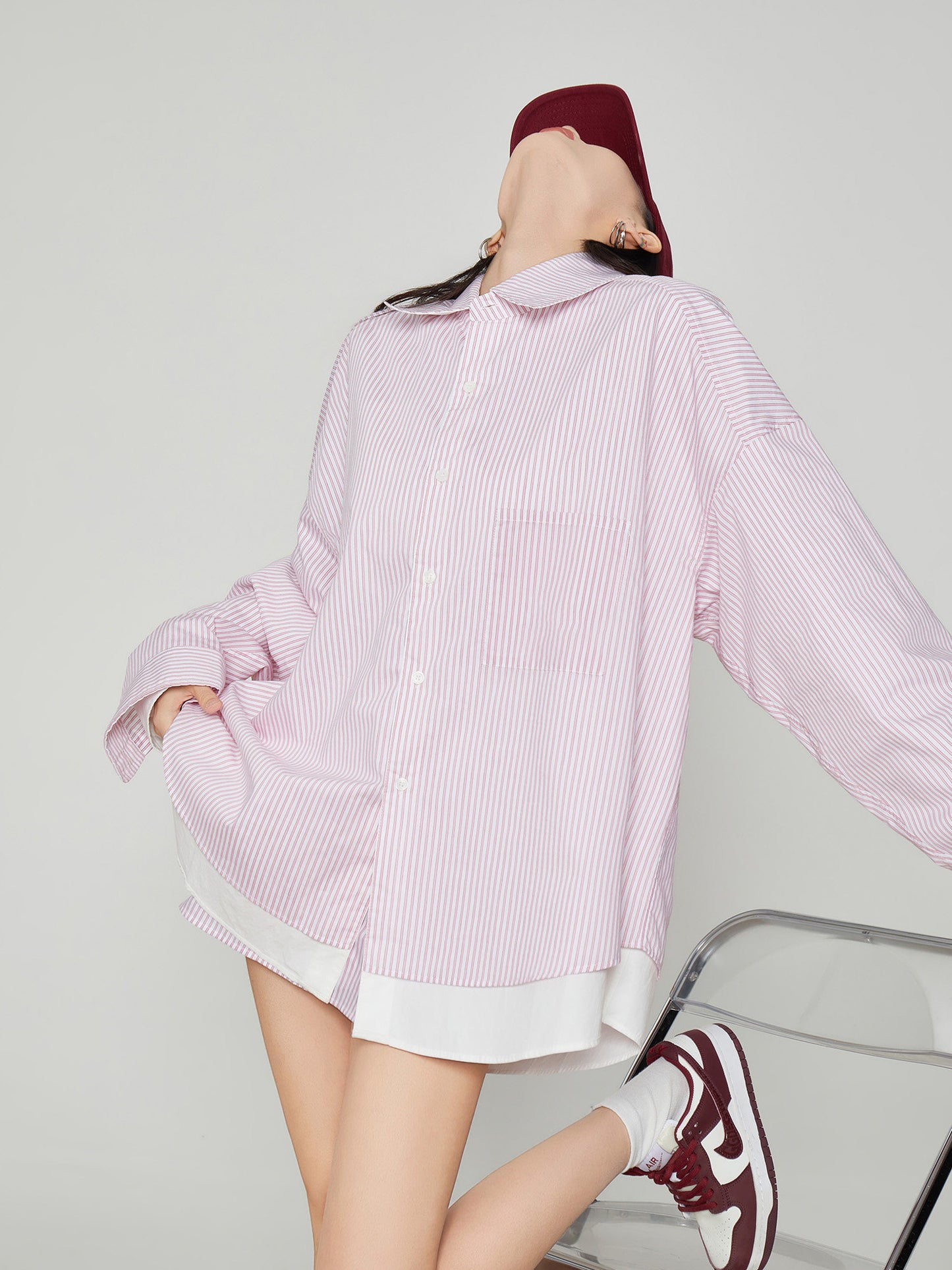 Pink Striped Oversized Shirt / Short Skirt FER0360