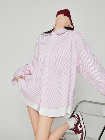 Pink Striped Oversized Shirt / Short Skirt FER0360