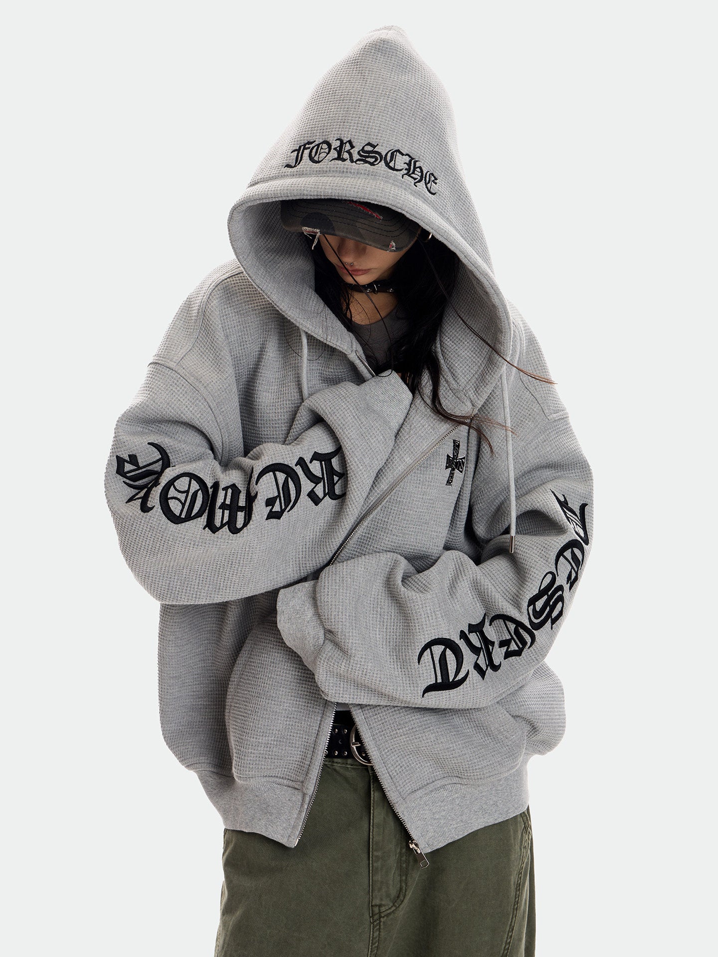 Waffle Knit Hoodie Zip-up Jacket ZTS0016