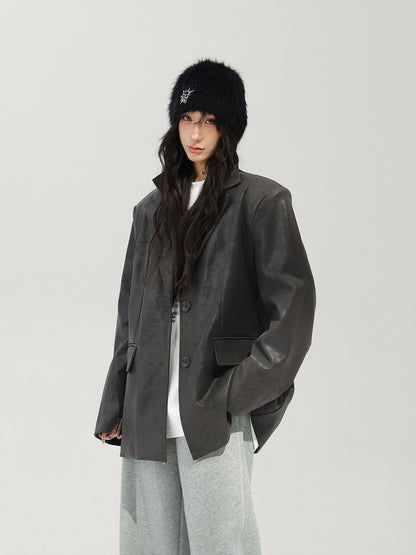 Oversized Fake Leather Blazer ACS0375