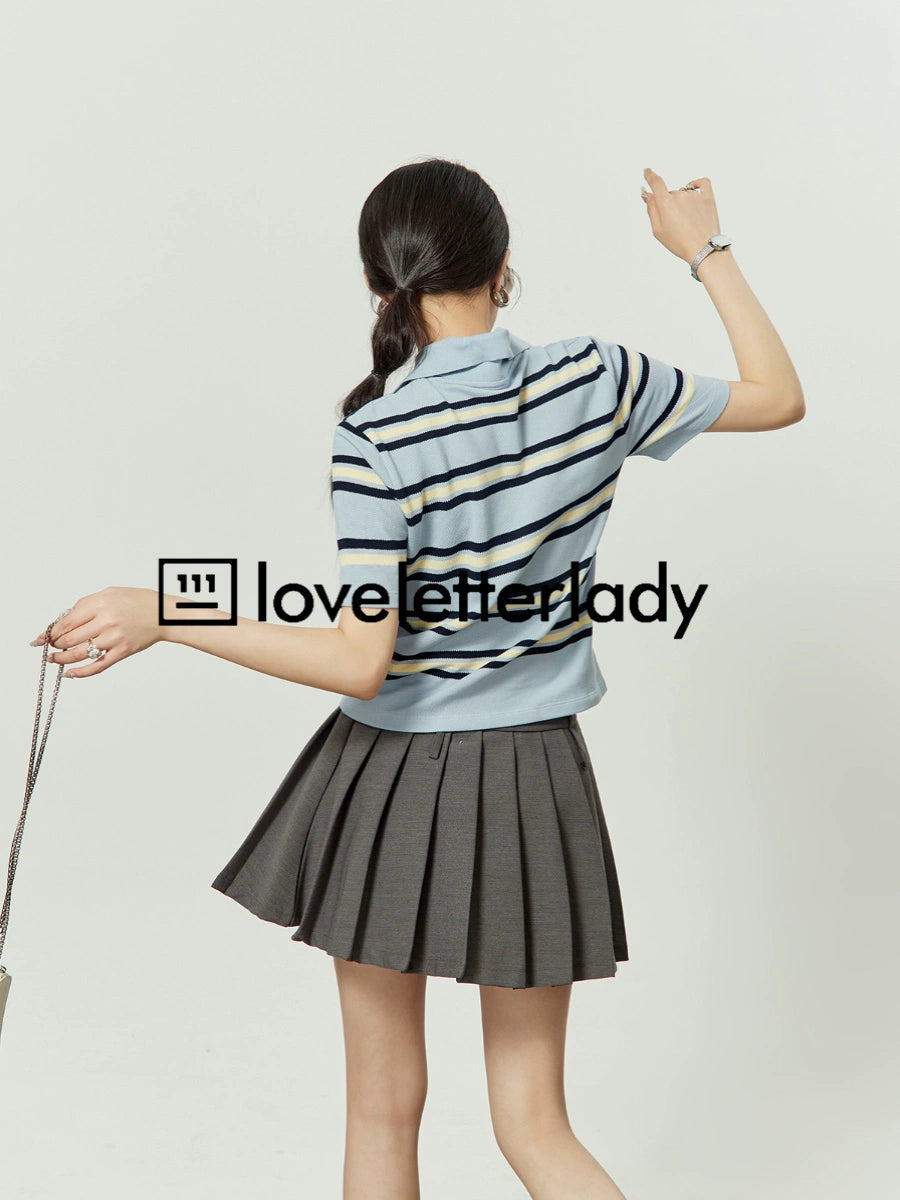 Polo Striped Tops / Pleated Skirts LLA0122