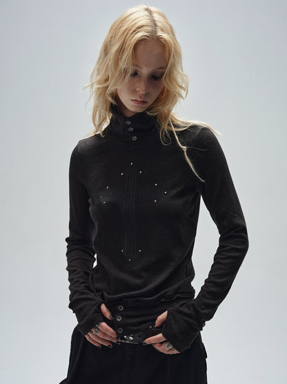 Turtleneck Finger Sleeve T-Shirt WAT0016