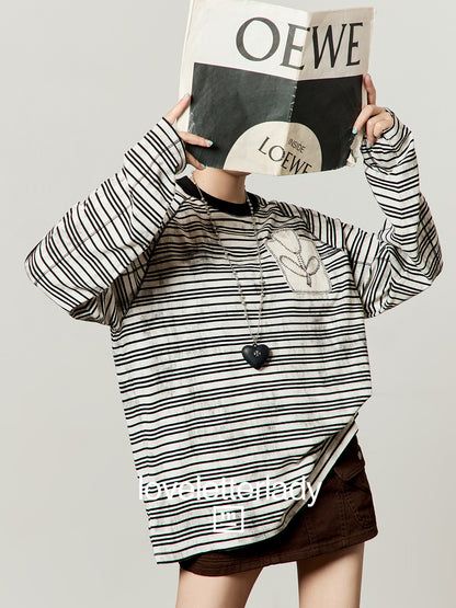 White Striped Long-Sleeve T-Shirt LLA0656