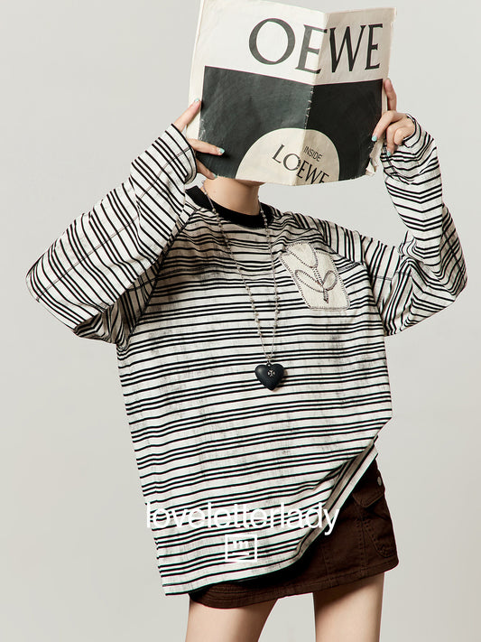 White Striped Long-Sleeve T-Shirt LLA0656