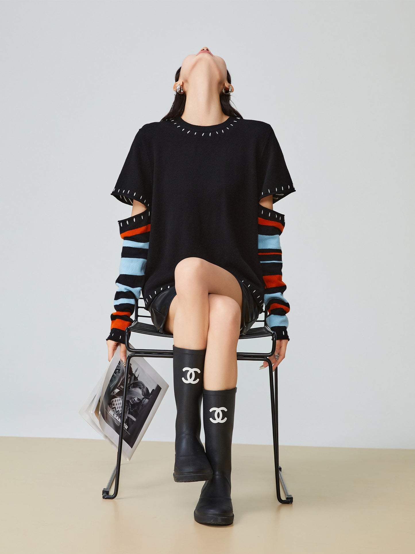 Black Striped Patchwork Knit FER0033