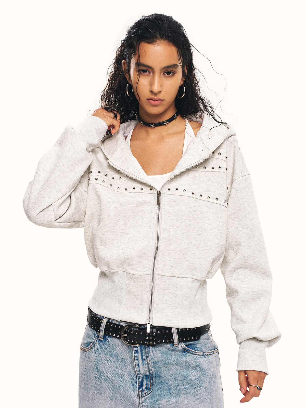 Studded Zip-Up Hoodie ZTS0031