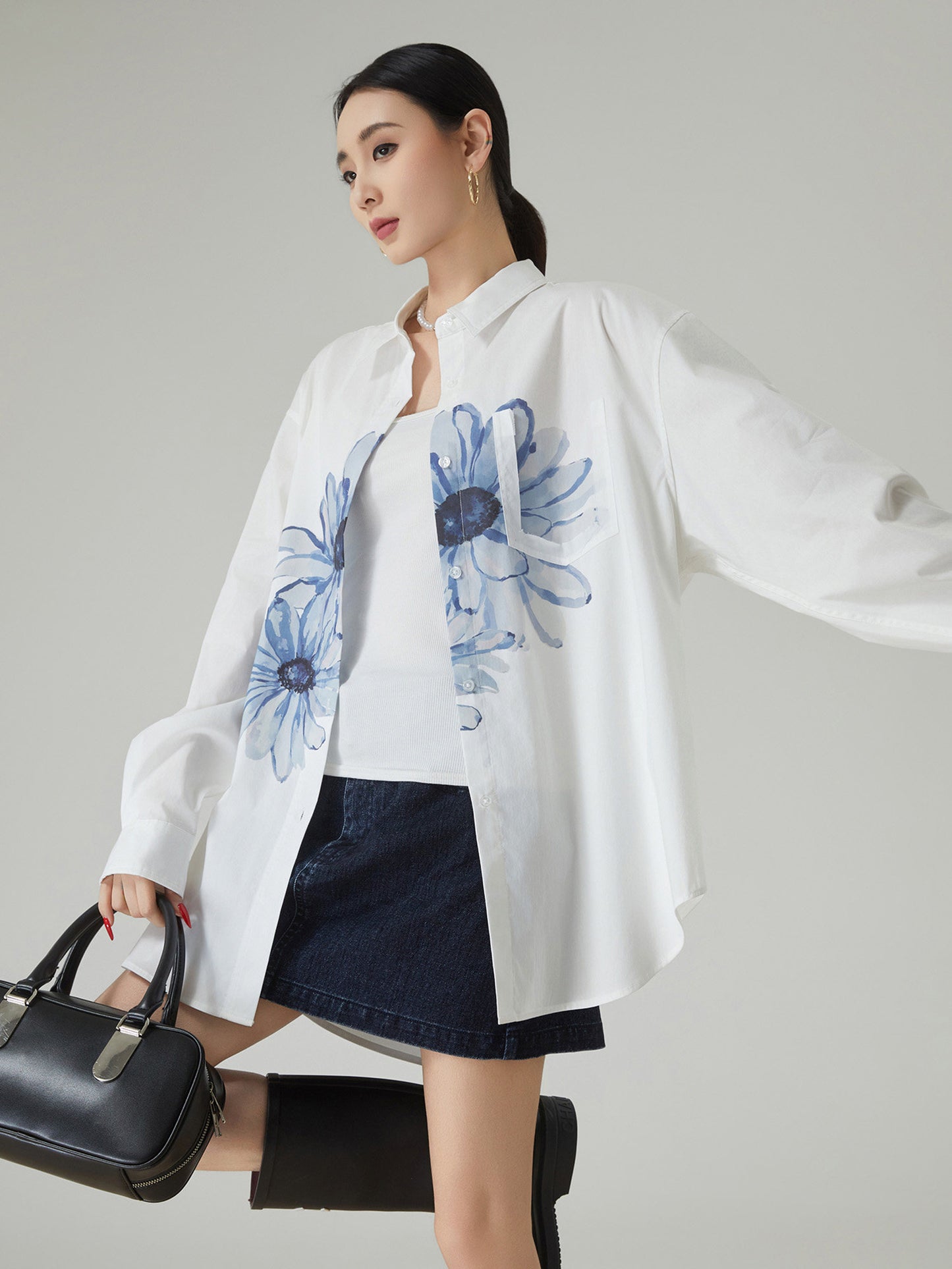 Flower Print Long-Sleeve Shirt FER0078