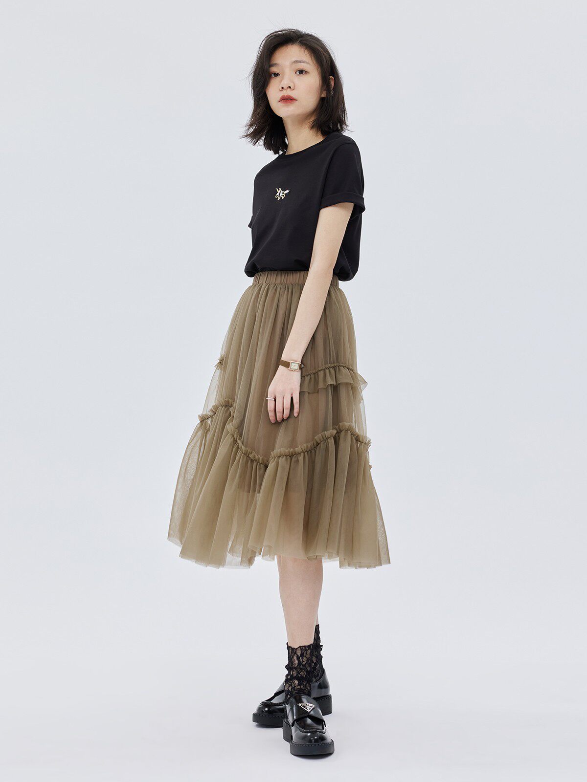 Ruffled Mid-Length Skirt SHN0028