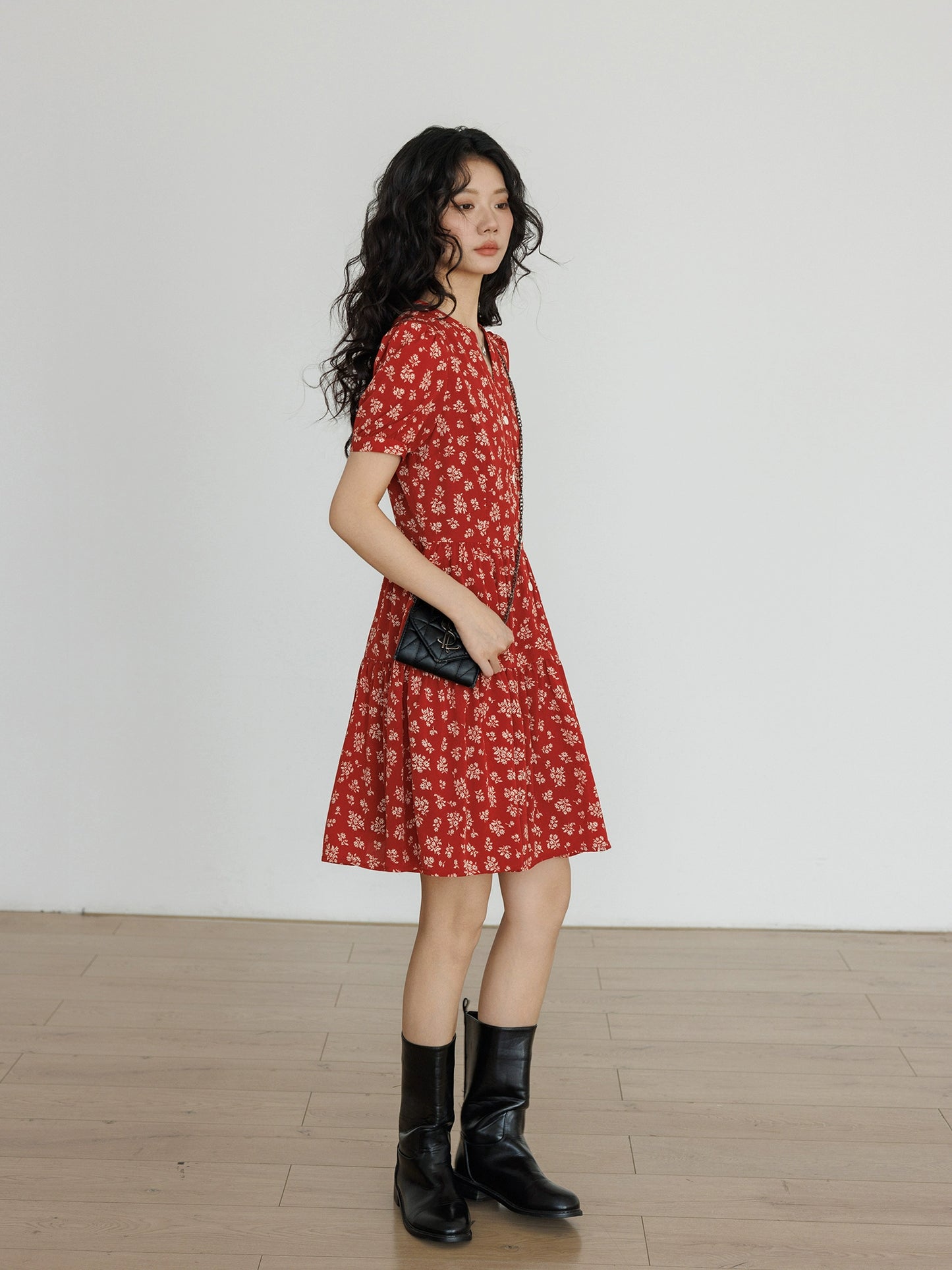 Red Small Floral Dress VAS0029