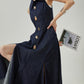 Gold Button Denim Sleeveless Dress FER0132