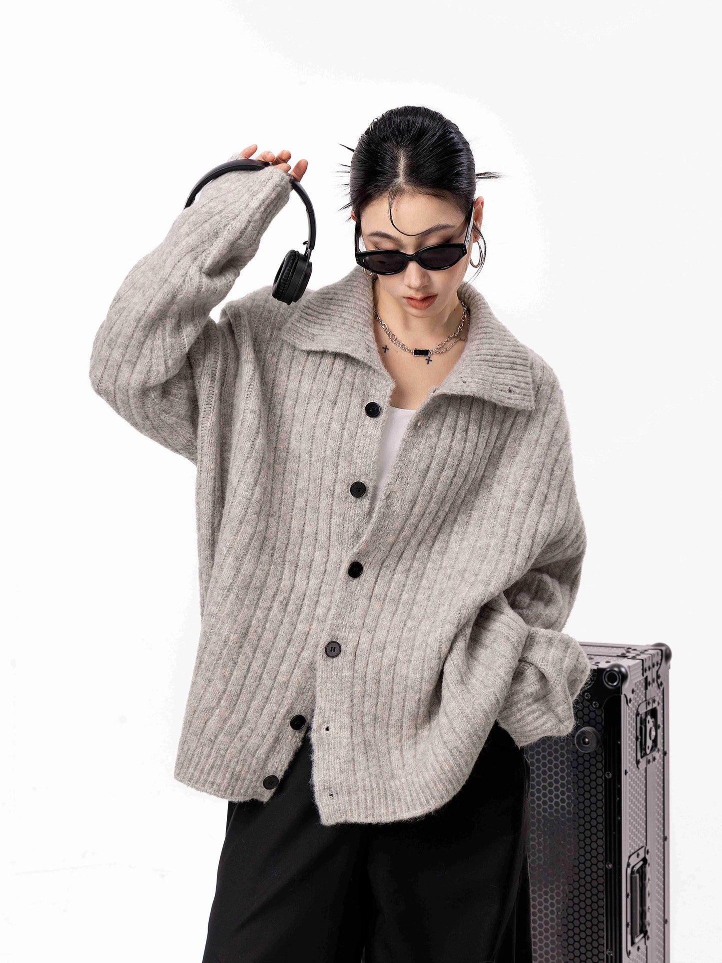 Stand Collar Knit Cardigan ICM0098