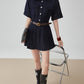 Ruffle Polo Collar Denim Dress FER0105