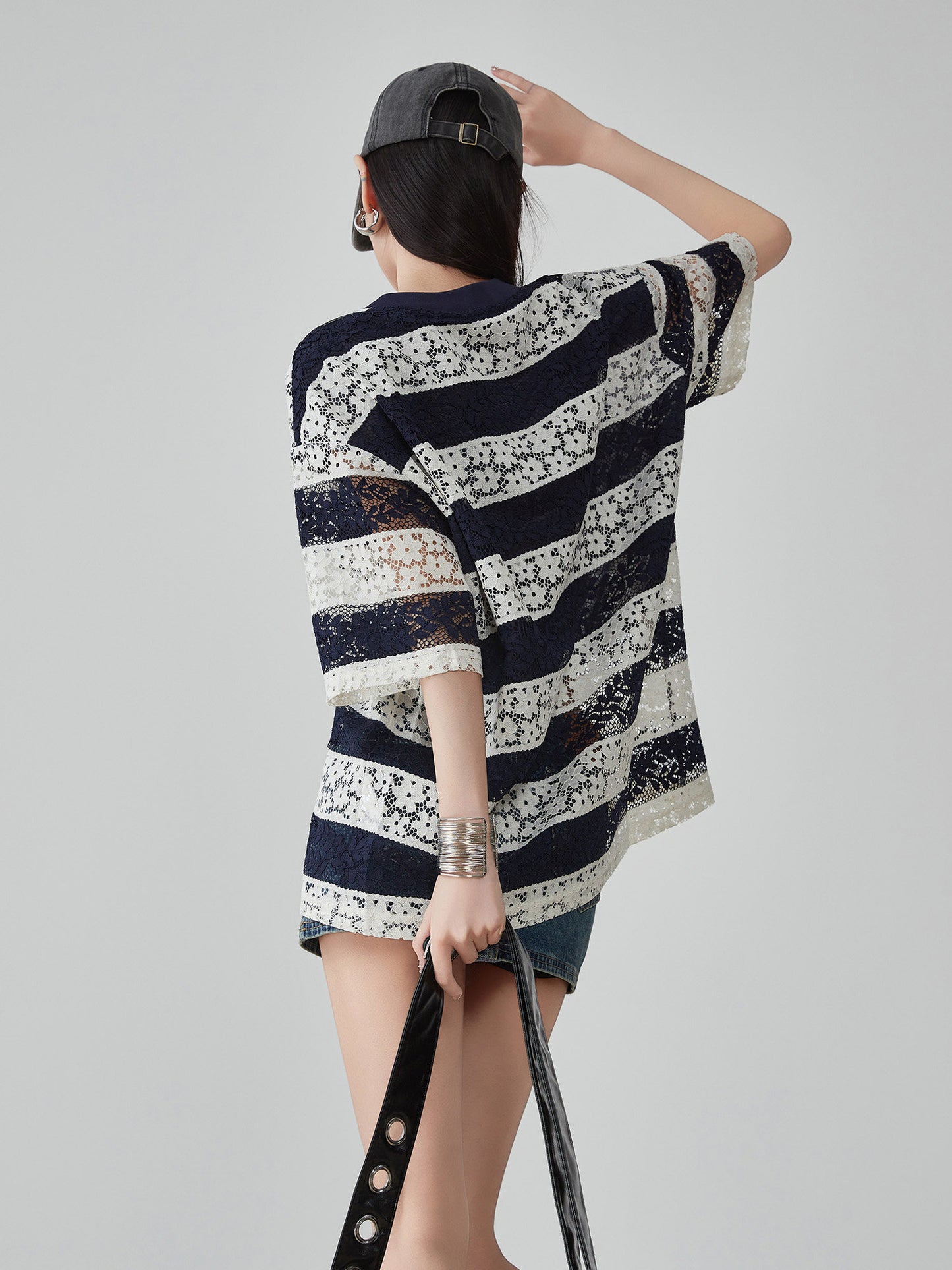 Sheer Lace Border Oversized T-Shirt FER0237