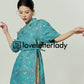 Blue Stand Up Collar Jacquard Dress LLA0048