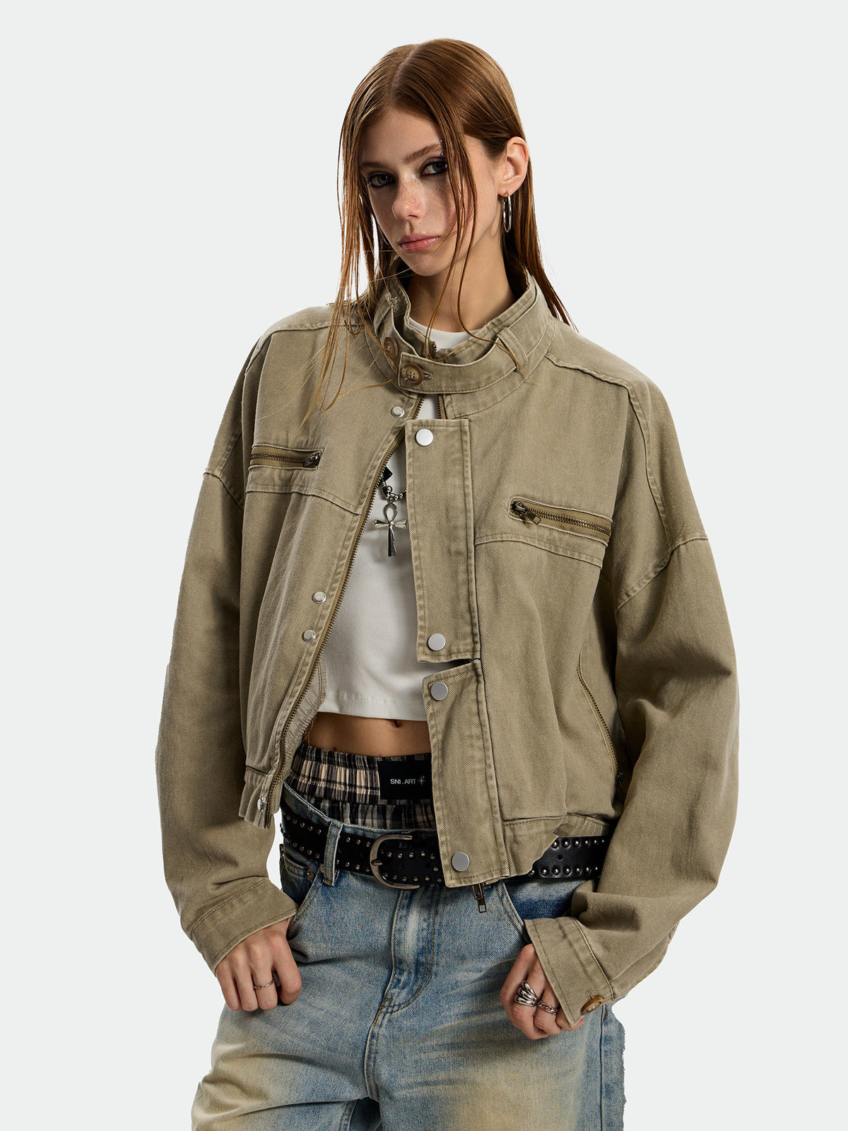Retro Stand Collar Short Jacket ZTS0019