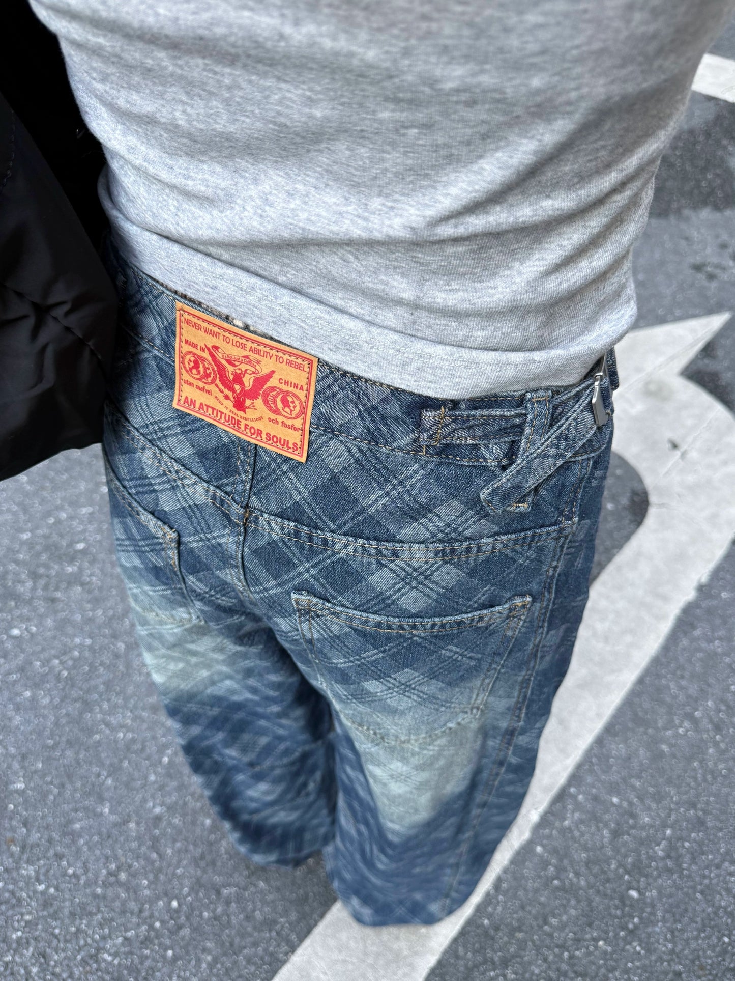 Retro Plaid Curved Knife Jeans CYE0035