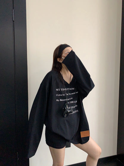 V-Neck Print Long Sleeve T-Shirt  YLS1044