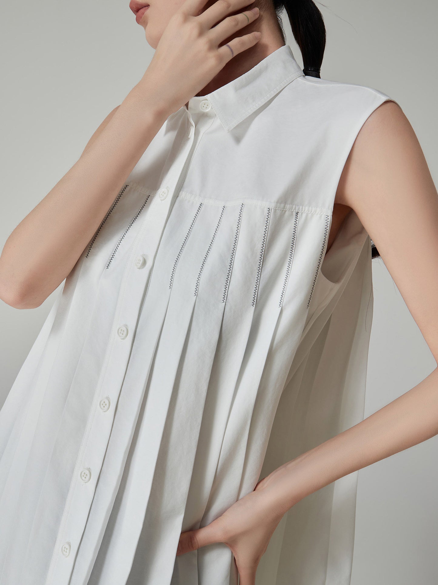 Sleeveless Shirt Pleated Dress FER0174