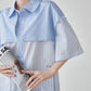 Blue Striped Patchwork Short-Sleeve Shirt FER0183