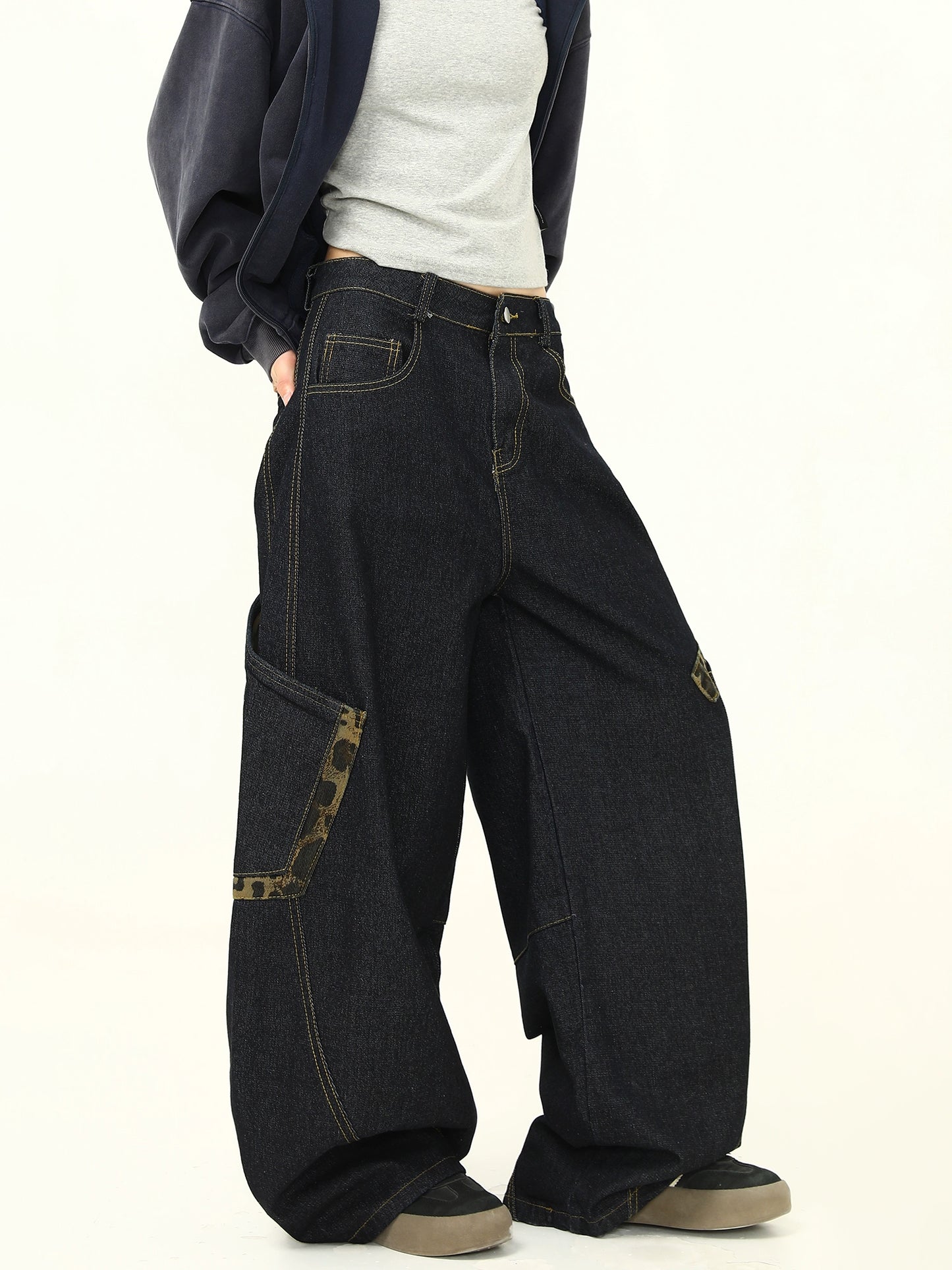 Retro Curve Wide Denim Pants WDZ0030