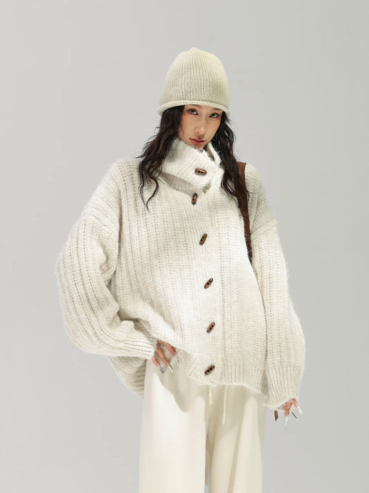 Stand Collar Ribbed Knit Cardigan ACS0392