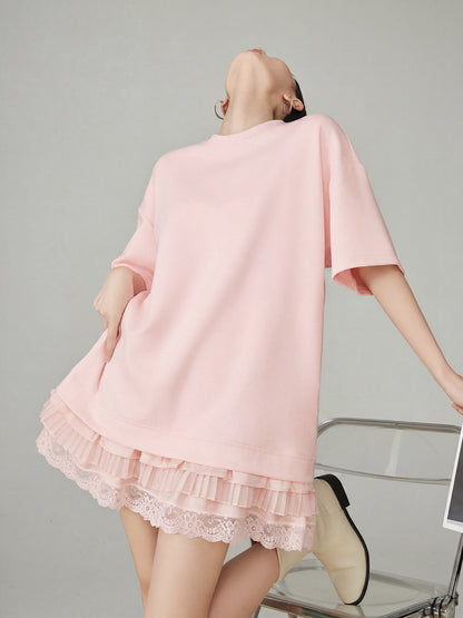 Pink Lace Docking T-Shirt Dress FER0212