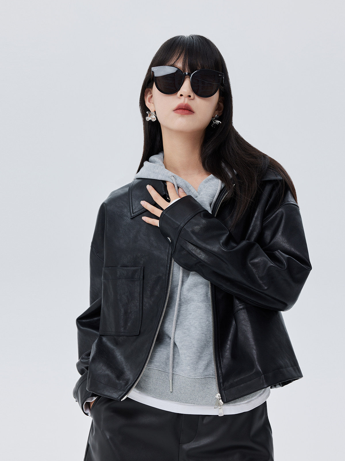 Drop Shoulder Leather Jacket SHN0020