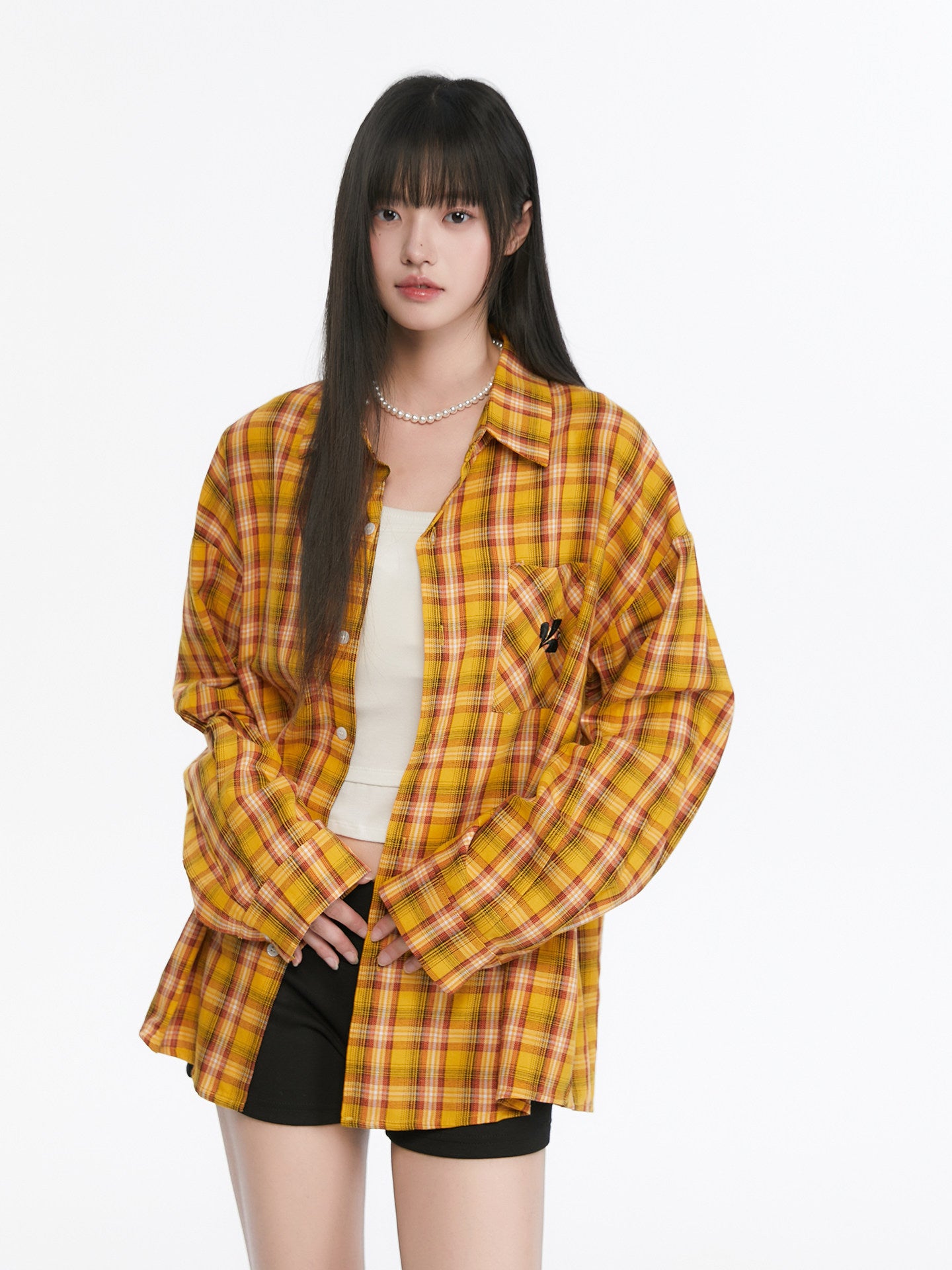 Paid Loose Long-Sleeve Shirt / Washed Straight Jeans KIP0009