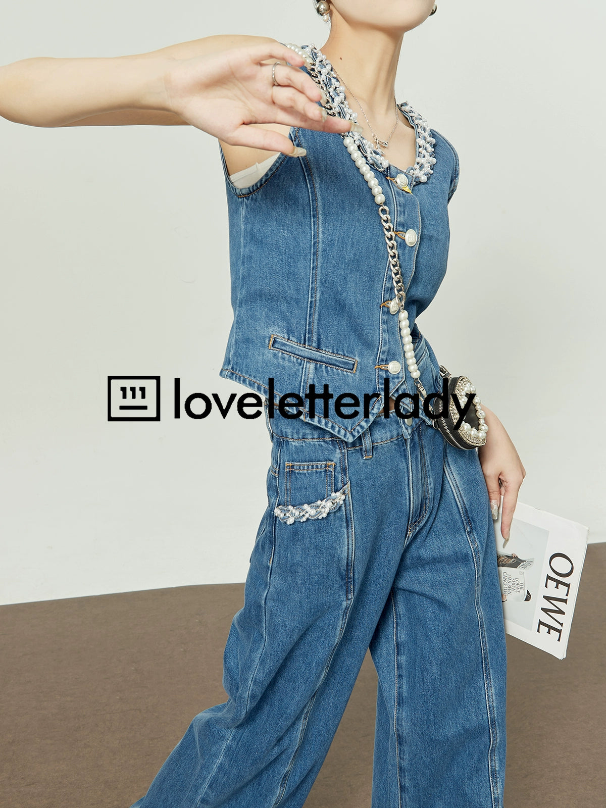 Pearl Denim Vest / Denim Wide Pants LLA0220