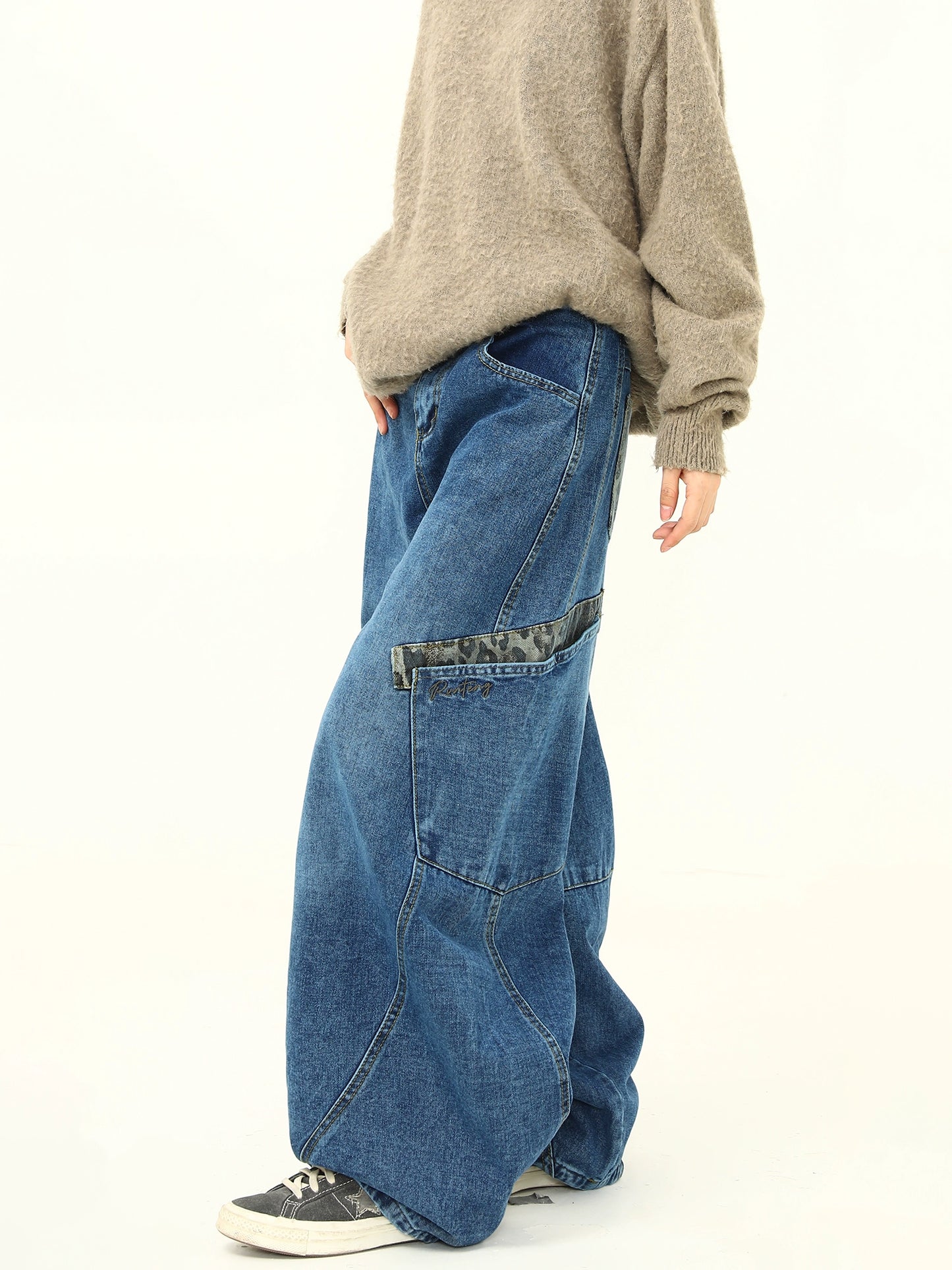 Retro Curve Wide Denim Pants WDZ0030