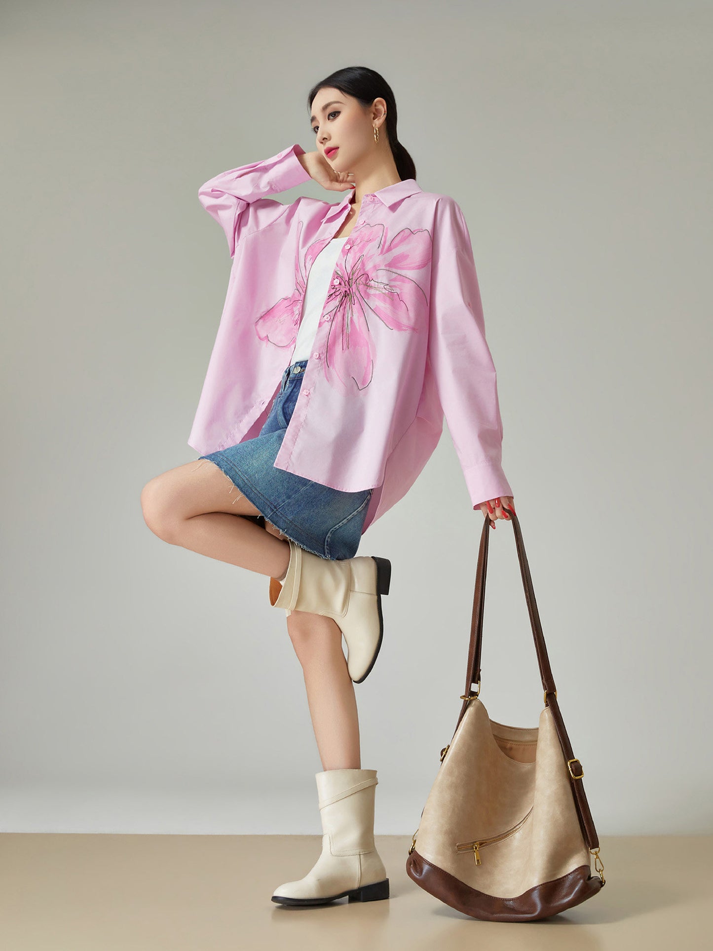 Flower Print Long-Sleeve Shirt FER0075