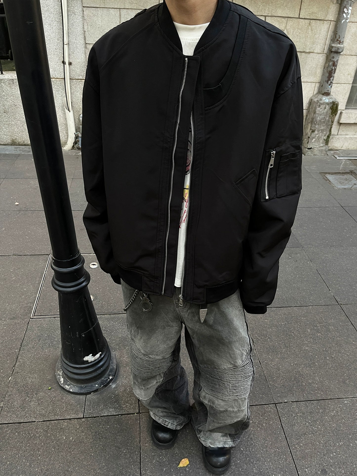 Leather MA-1 Bomber Jacket FLG0010