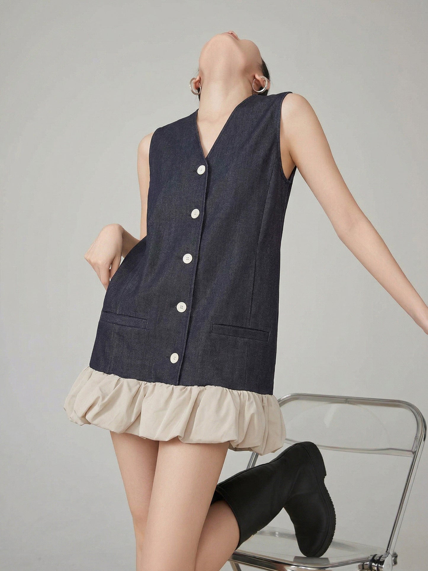 Indigo Denim Docking Frill Dress FER0191