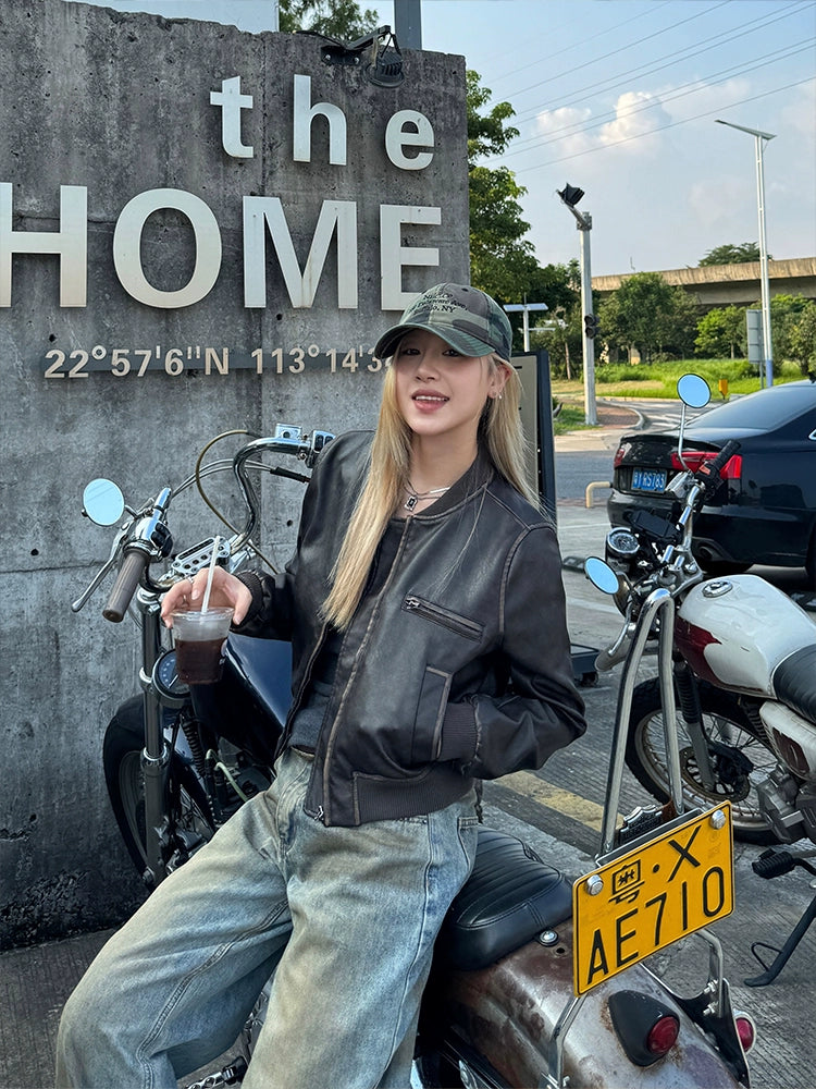 Vintage Cropped Leather Jacket CYE0005